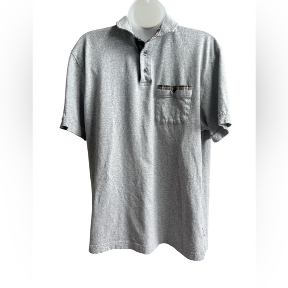 Men’s Barbour Light Gray Plaid Trim Short Sleeve Polo - Picture 1 of 7